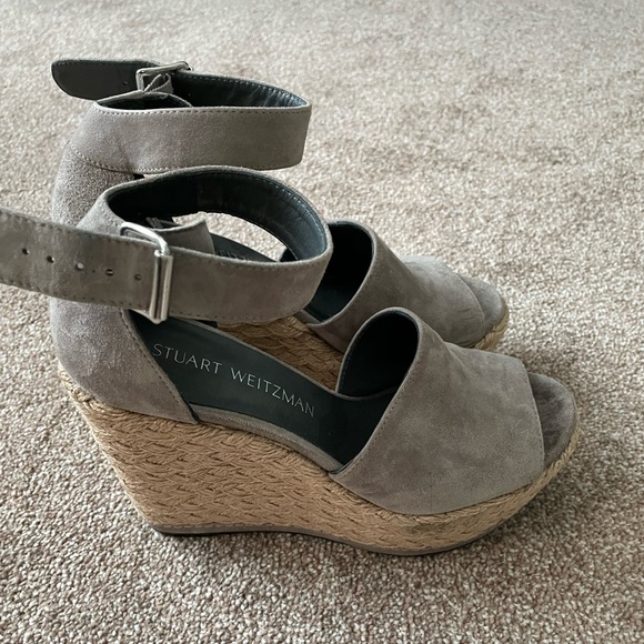 Stuart Weitzman Wedge Sandals Gray Suede Platform Espadrilles - Picture 4 of 6